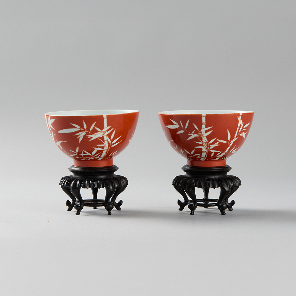 Lot1038 QING YONGZHENG PAIR OF ALUM RED BOWLS BUT LATER (20th century)