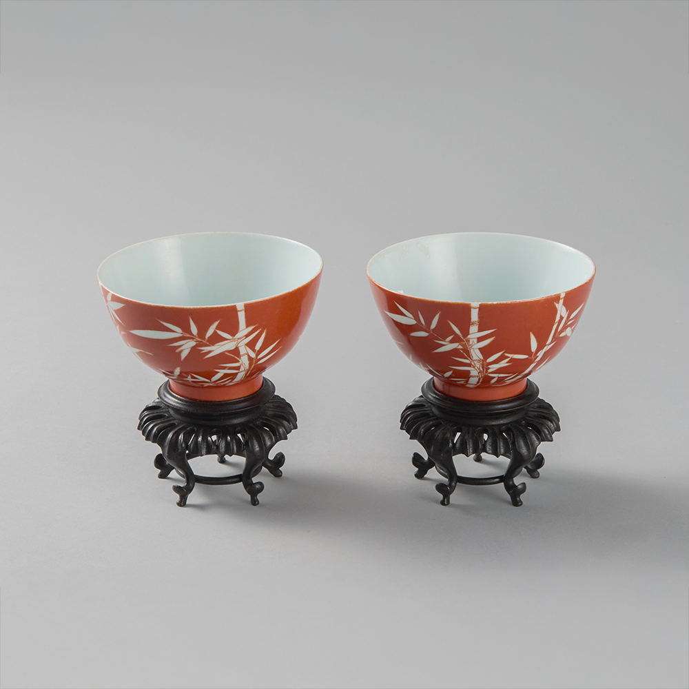 Lot1038 QING YONGZHENG PAIR OF ALUM RED BOWLS BUT LATER (20th century)