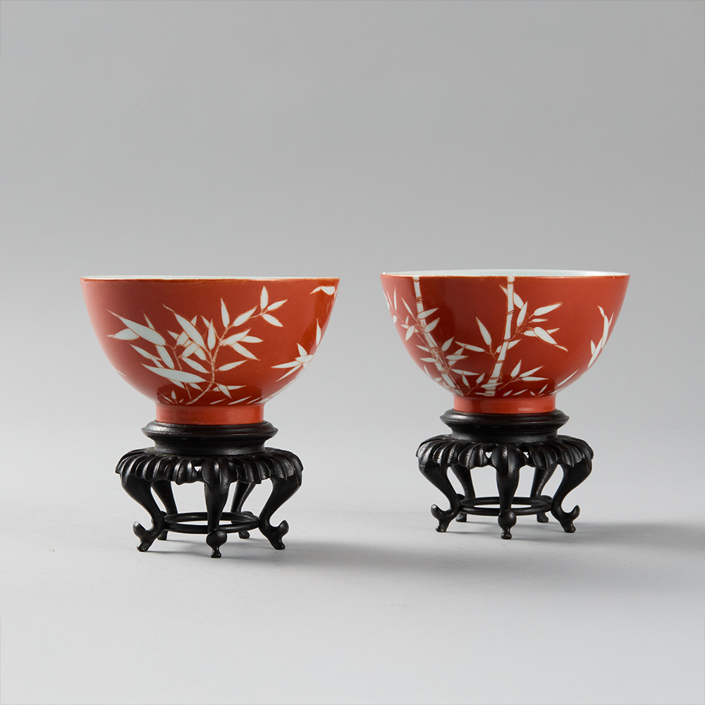 Lot1038 QING YONGZHENG PAIR OF ALUM RED BOWLS BUT LATER (20th century)