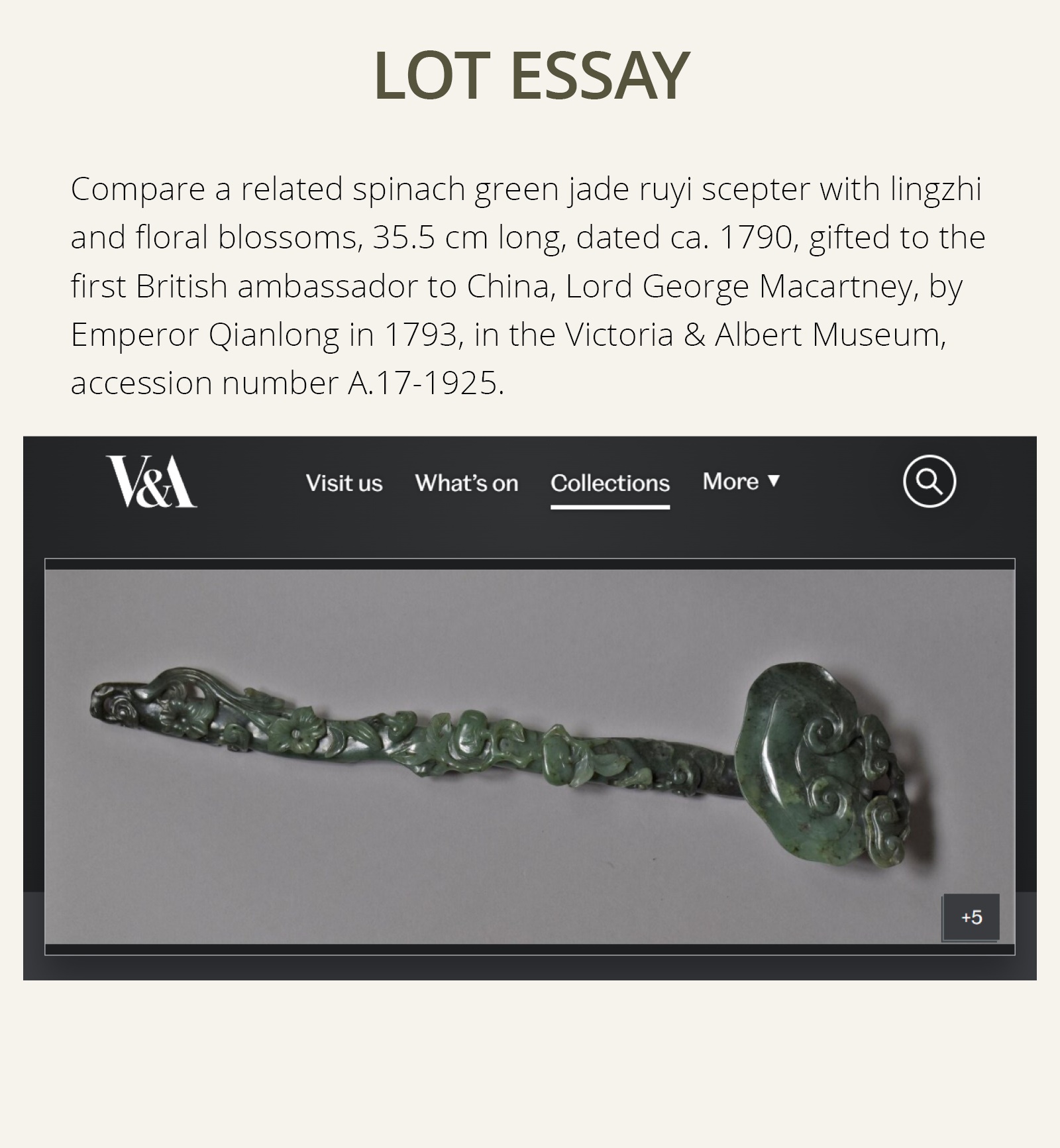 Lot2011 A SPINACH-GREEN JADE ‘LINGZHI AND LOTUS’ RUYI SCEPTER QING DYNASTY Qianlong Period(1735-1796)