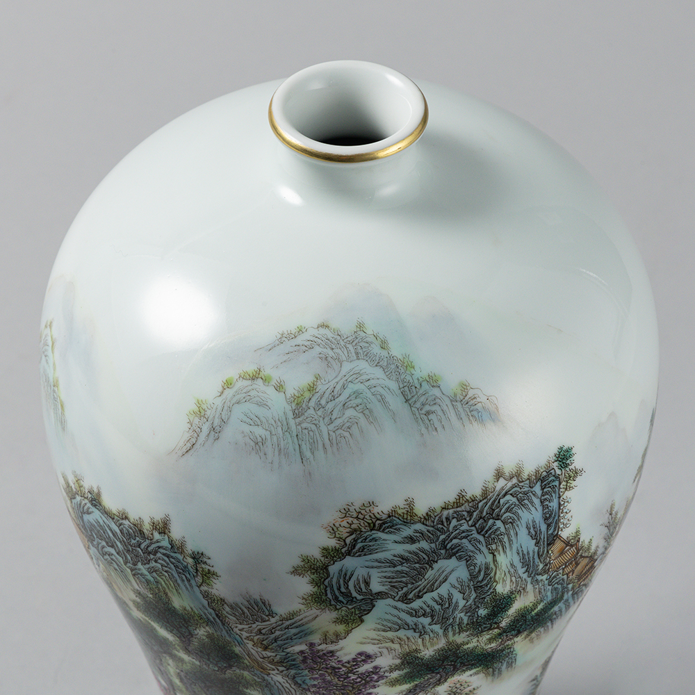 Lot1061 A Rare Famille-Rose Painted Gold Landscape Pattern Vase,With Silk Vertical Scroll Ink Painting Qing dynasty YongZheng Mark & Period(1723-1735)