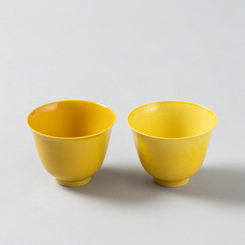 Lot1063 A Pair of Exquisite Yellow Glazed Cups ,Ming Dynasty,Chenghua Six-character Mark & Period(1465-1487)